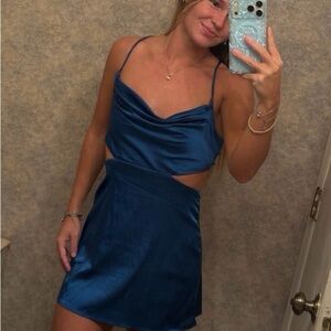 Blue Satin Mini Dress